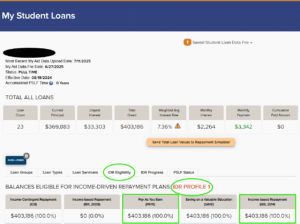 VIN Foundation My Student Loans tool, IDR Profile 1